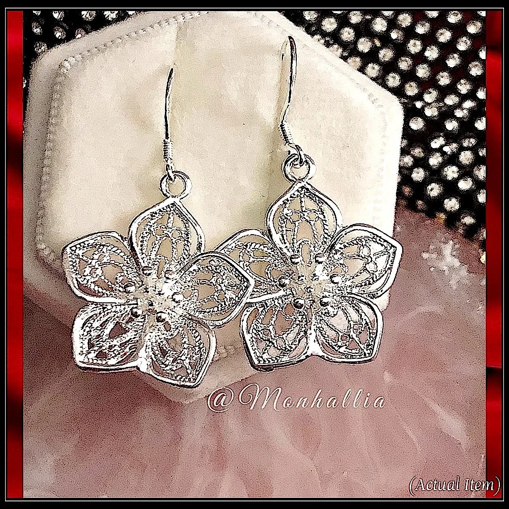 Clearance! NEW 925 SILVER DAHLIA TULIP FLOWER FLORAL SCROLLWORK GARDEN EARRINGS